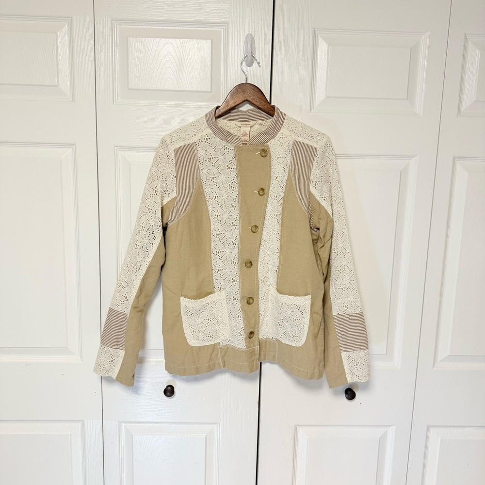 Sundance Mixed Media Eyelet Patchwork Jacket - Linen Blend - Size 12